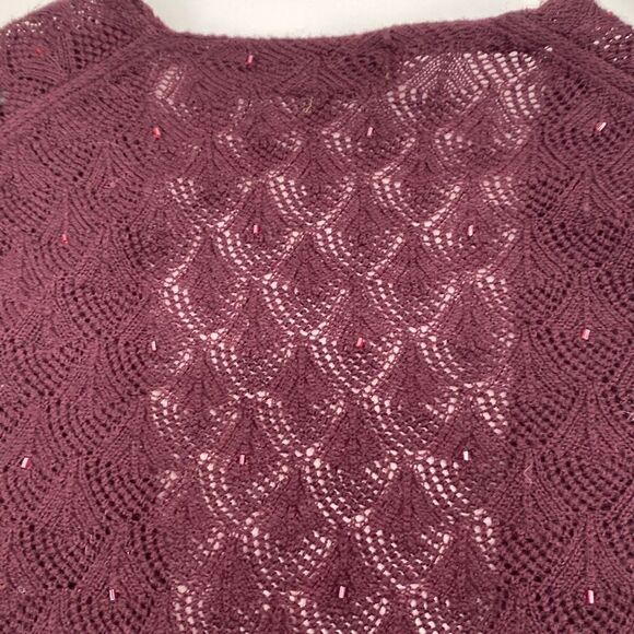 Iceberg Made In Italy 100% Wool Pointelle Cardigan Lightweight Beaded Open Front - Picture 7 of 12